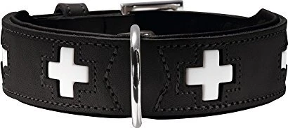 Hunter Swiss Hundehalsband, Leder, hochwertig, schweizer Kreuz, 37 XS-S, schwarz