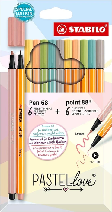 STABILO Pen 68 & point 88 Pastellove Set sortiert, 12er-Set, Kartonetui
