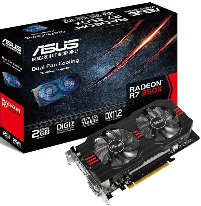ASUS Radeon R7 250X, Radeon R7 250X, 2GB GDDR5, 2x DVI, HDMI, DP