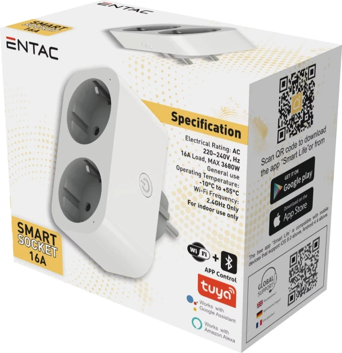 Entac WiFi Steckdosenadapter 2-fach, 3680W, Smart-Steckdose