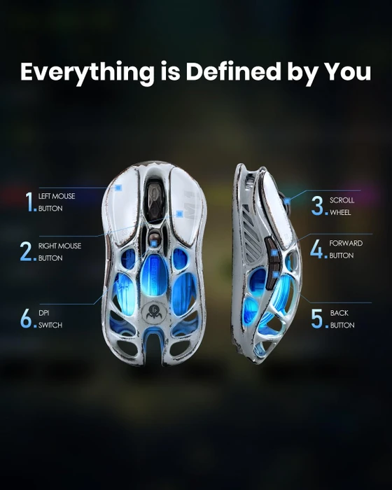 GravaStar Mercury M1 Pro Wireless Gaming Mouse, Battle Worn Edition Silver Mist, USB/Bluetooth