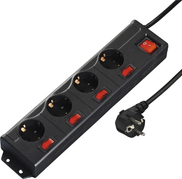 Hama Steckdosenleiste einzeln schaltbar, 4-fach, 1.4m, schwarz