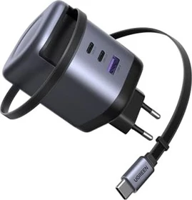 Ugreen Nexode 100W Ladegerät mit ausziehbarem USB-C-Kabel schwarz/silber