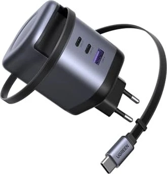 Ugreen Nexode 100W Ladegerät mit ausziehbarem USB-C-Kabel schwarz/silber