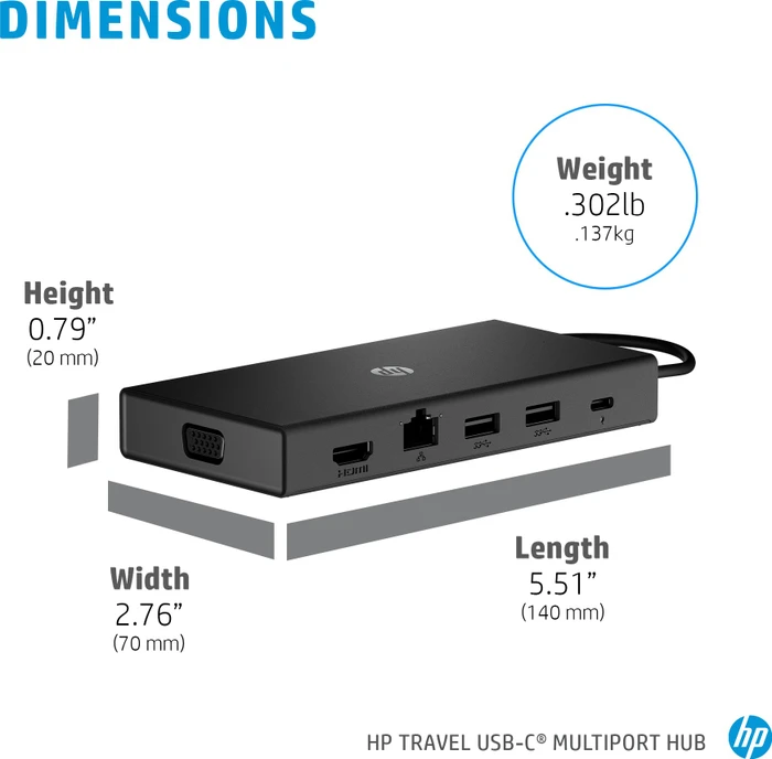 HP USB-C-Reisehub mit mehreren Anschlüssen, USB-C 3.0 [Stecker]
