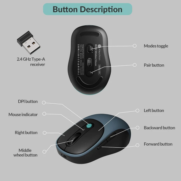 Keychron BM24 Wireless Mouse Space Gray schwarz/grau, USB/Bluetooth