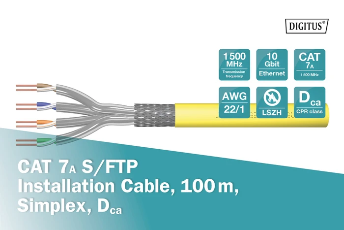 Digitus Professional Twisted-Pair Simplex Verlegekabel Dca, Cat7a, S/FTP, ohne Stecker, 100m, gelb
