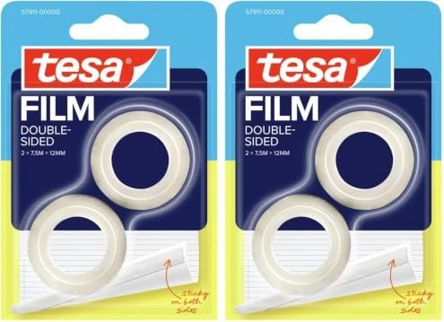 tesa tesafilm doppelseitig transparent, Klebeband, 12mm/7.5m, 2 Stück