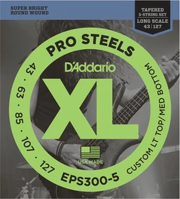 D'Addario ProSteels 5-String Bass Custom Light Top / Medium Bottom, Tapered Long Scale