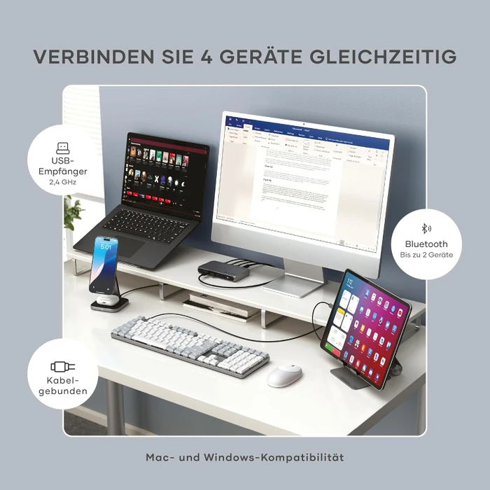 Satechi SM3 Slim Mechanical Backlit BT Keyboard, Light, weiß/grau, low-profile BROWN Switches, USB/Bluetooth, US