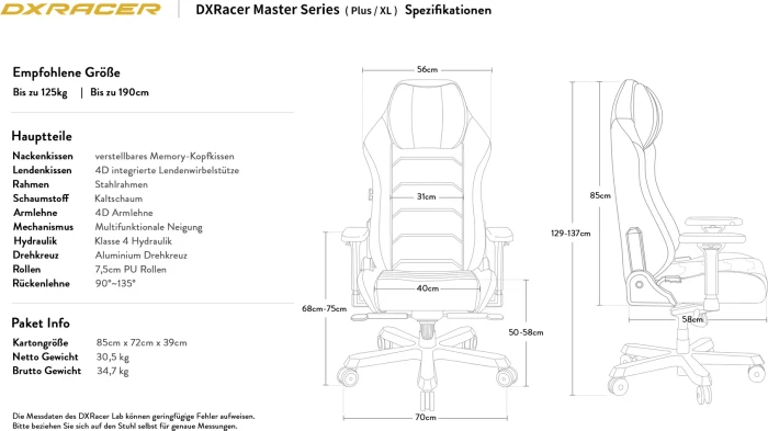 DXRacer Master XL Gamingstuhl, schwarz