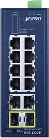 Planet IFGS Industrial Railmount Managed Switch, 10x RJ-45, 2x SFP (IFGS-1222TF)