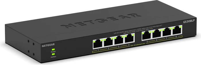 Netgear ProSAFE GS300 Desktop Gigabit Switch, 8x RJ-45, 60W PoE+