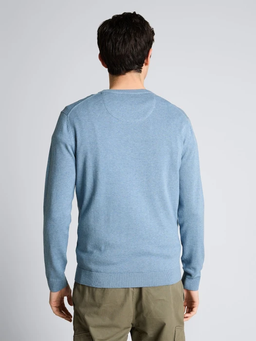 Tom Tailor Strickpullover mit V-Ausschnitt aus Baumwolle Strickpullover mountain spring blue melange (Herren)