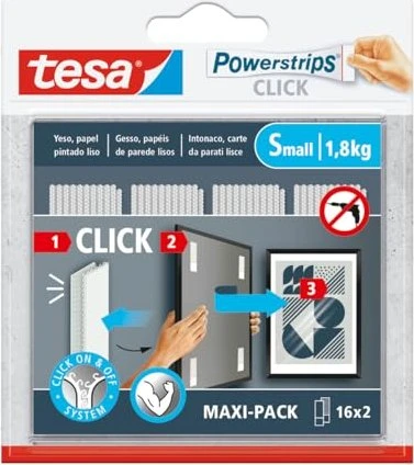 tesa Powerstrips Clips Medium Tapete/Putz weiß, Klebenagel