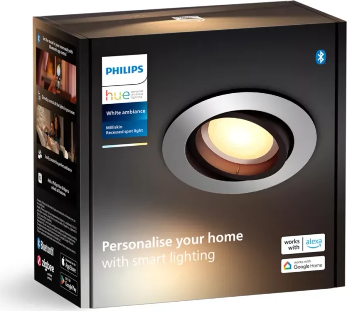Philips Hue White Ambiance Milliskin Einbauleuchte rund alu