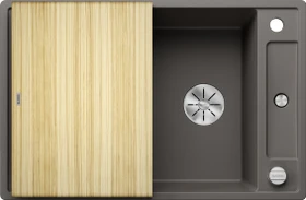 Blanco Axia III 45 S InFino Einbau Becken reversibel mit Ablauffernbedienung vulkangrau inkl. Holzschneidebrett