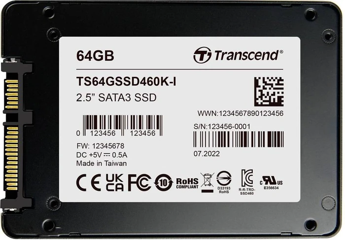 Transcend Industrial SSD460K-I 64GB, 2.5" / SATA 6Gb/s