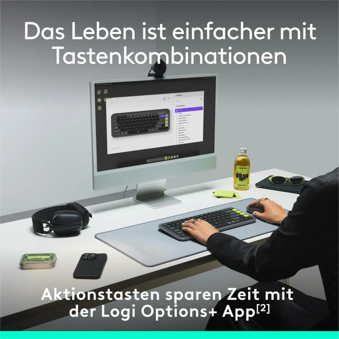 Logitech POP Icon Keys, Graphite & Green, Logi Bolt, USB/Bluetooth, DE