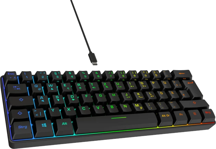 ISY IGK-3600-BK Mini Gaming Tastatur, schwarz, LEDs RGB, USB, DE