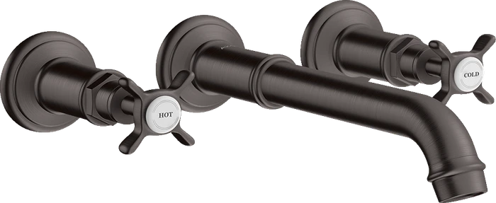Hansgrohe Axor Montreux 3-Loch Waschtischarmatur für Wandmontage und Kreuzgriffen brushed black chrome