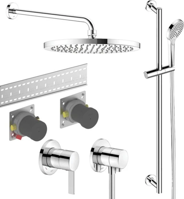 Keuco IXMO Brause-Set 5 Einhebelmischer für 2 Verbraucher mit Brausestange und Kopfbrause chrom