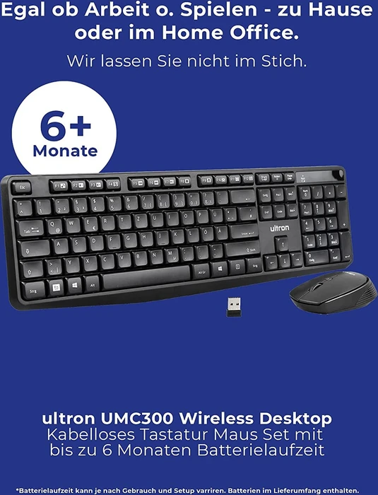 Ultron UMC-300 Kabelloses Tastatur-Maus Office Set schwarz, USB, DE