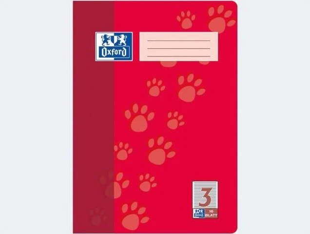Oxford Schulheft, A4, Lineatur 3, rot, 16 Blatt, 15er-Pack