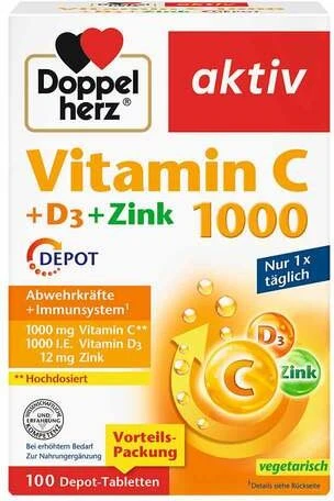 Doppelherz aktiv Vitamin C + D3 + Zink Tabletten, 100 Stück