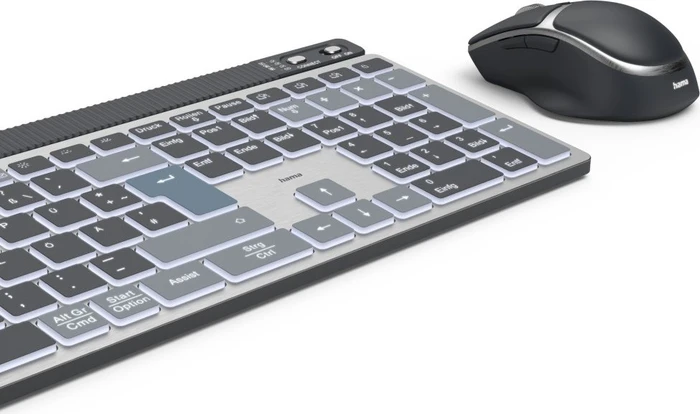 Hama WKM-750 Multi-Device-Tastatur-Maus-Set, blau/grau/schwarz, USB/Bluetooth, DE