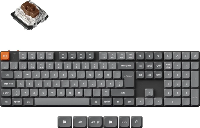 Keychron K5 Max, grau, LEDs RGB, hot-swap, Gateron LOW PROFILE 2.0 BROWN, USB/Bluetooth, DE