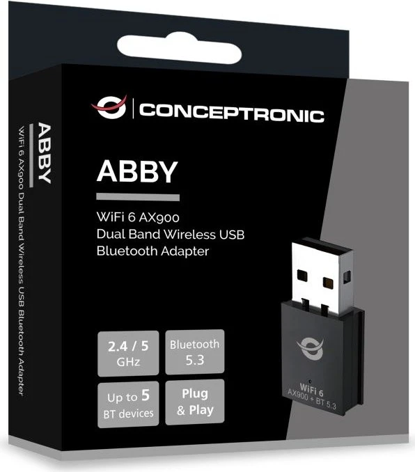 Conceptronic ABBY26B WLAN-Adapter, AX900, 2.4GHz/5GHz WLAN, Bluetooth 5.3, USB-A 2.0 [Stecker]