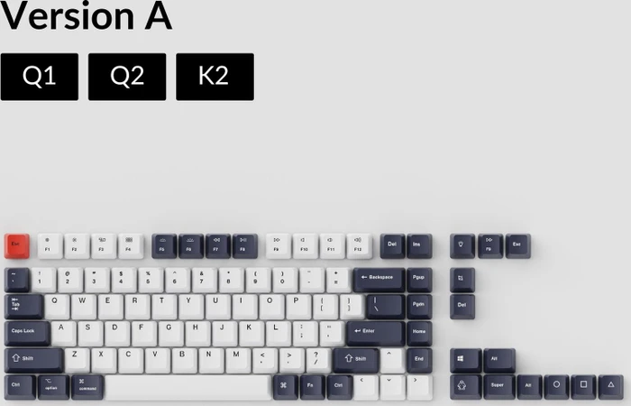Keychron Q1/Q2/K2 OEM Dye-Sub Keycap-Set Bluish Black White, Kunststoff (PBT), Bluish Black White, schwarz/blau/weiß, 97 Tasten (83+14), ANSI-US