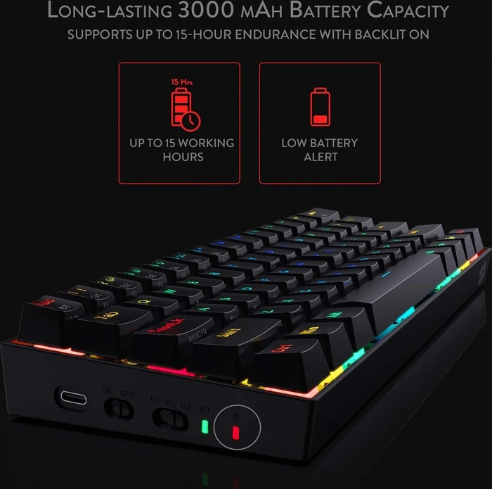 Redragon K530 Pro Draconic, LEDs RGB, hot-swap, schwarz, Gaote Outemu BROWN, USB/Bluetooth, US