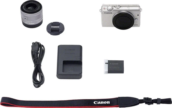 Canon EOS M100 grau mit Objektiv EF-M 15-45mm 3.5-6.3 IS STM und EF-M 55-200mm 4.5-6.3 IS STM