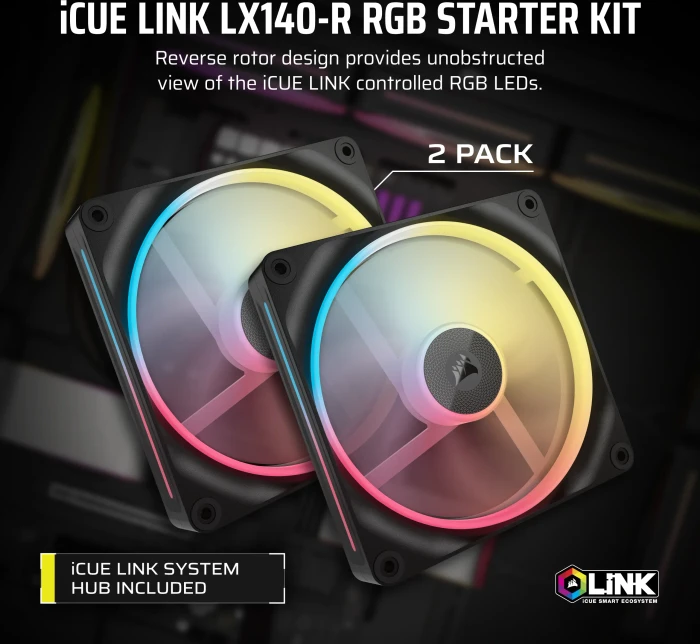Corsair iCUE LINK LX140-R RGB Dual Pack, schwarz, LED-Steuerung, 140mm, 2er-Pack