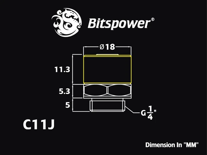 Bitspower Anschluss G1/4" auf 11/8mm glänzend schwarz