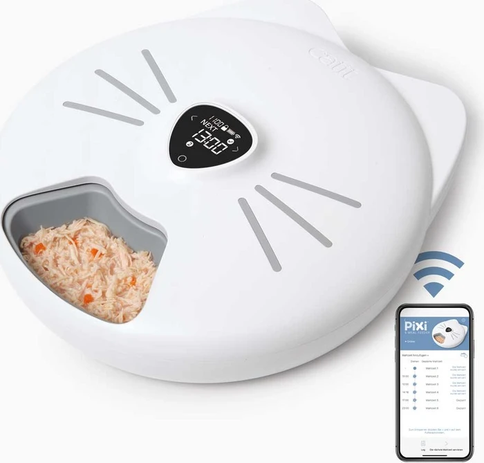 Catit PIXI Smart-Futterautomat mit 6 Mahlzeiten, Kühleinsatz, WLAN, weiß