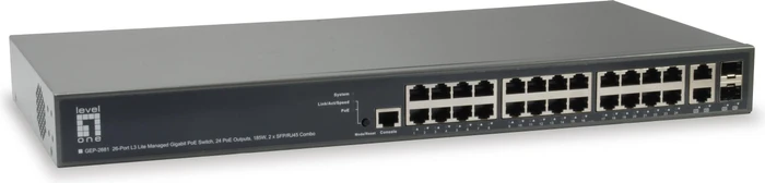 LevelOne GEP Turing Rackmount Gigabit Managed Switch, 24x RJ-45, 2x RJ-45/SFP, 185W PoE+