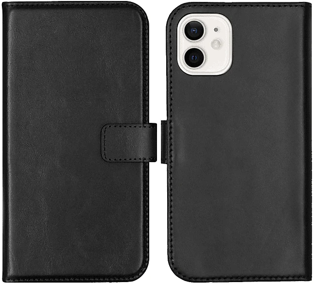 Selencia Echtleder Booktype Hülle für das iPhone 12 Mini schwarz