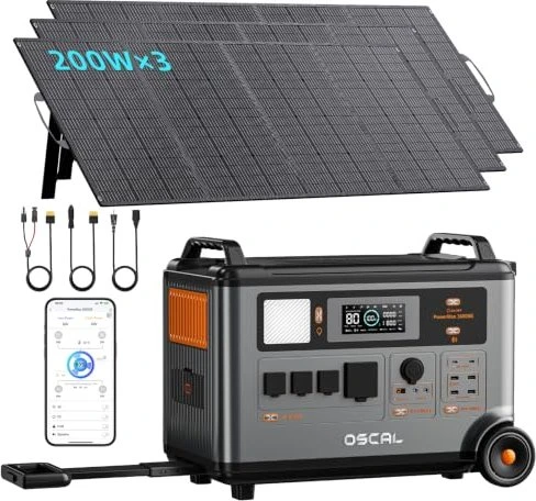 Oscal PowerMax 3600 Solargenerator + 3x Solarpanel 200W, 2016Wh