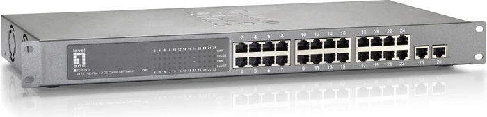 LevelOne FGP-2410 Rackmount Switch, 24x RJ-45, 2x RJ-45/SFP, 240W PoE+