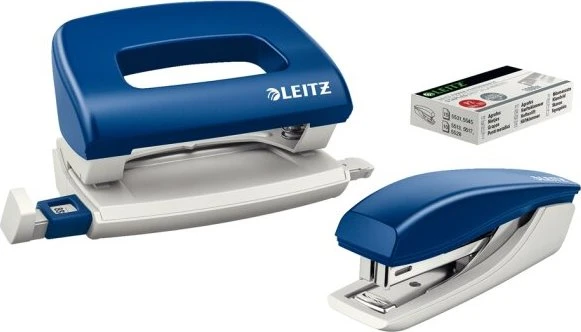 Leitz NeXXt, Mini-Heftgerät und Locher 5507, blau, Set