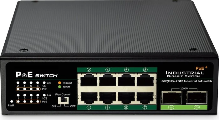 Digitus Professional Industrial Railmount Gigabit Switch, 8x RJ-45, 2x SFP, PoE+