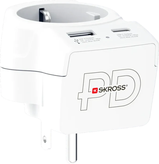 Skross Europe to USA USB AC20PD, 1x USB-A, 1x USB-C