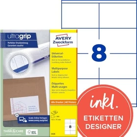 Avery-Zweckform Etiketten, 105x70mm, weiß, 100 Blatt (800 Etiketten)