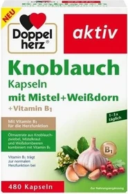 Doppelherz aktiv Knoblauch Kapseln mit Mistel + Weißdorn + Vitamin B1, 480 Stück
