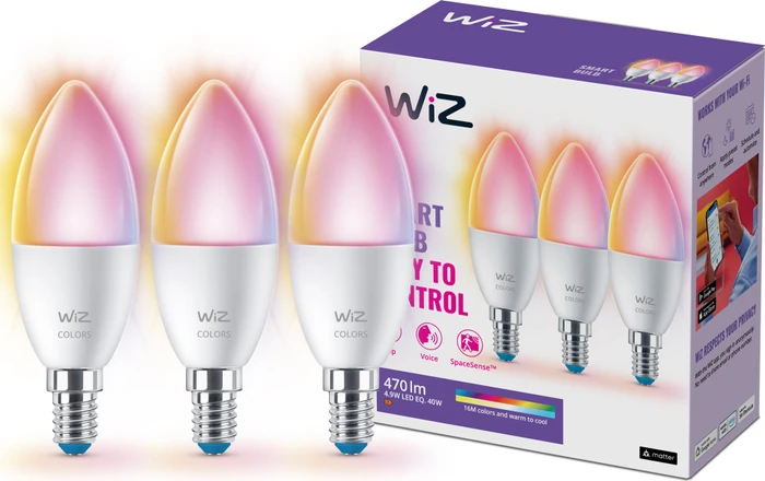 WiZ Colors LED Kerze 4.9W E14 C37, 3 Stück