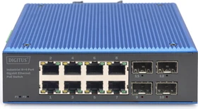 Digitus DN-65 Industrial Railmount Gigabit Switch, 8x RJ-45, 4x SFP, 240W PoE+ (DN-651153)