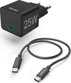 Hama Schnellladegerät mit Ladekabel USB-C Mini-Ladegerät PD 25W 1m schwarz